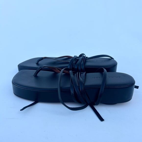 Amina Muaddi Jamie Lambskin Leather Lace Up Flatforms Platform 10 Black 41 - Picture 10 of 13